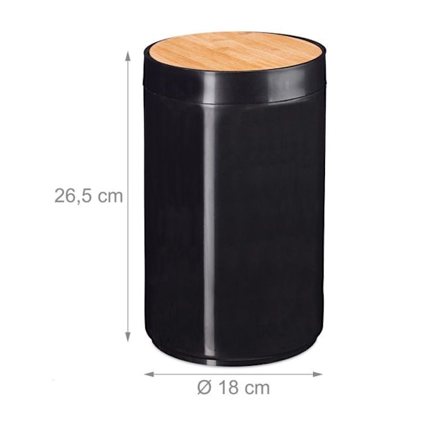 Relaxdays badkar 5l, svänglock i bambu, modern, plast, 5,5 L, H x D 26,5 x 18 cm, svart svart, ljusbrun