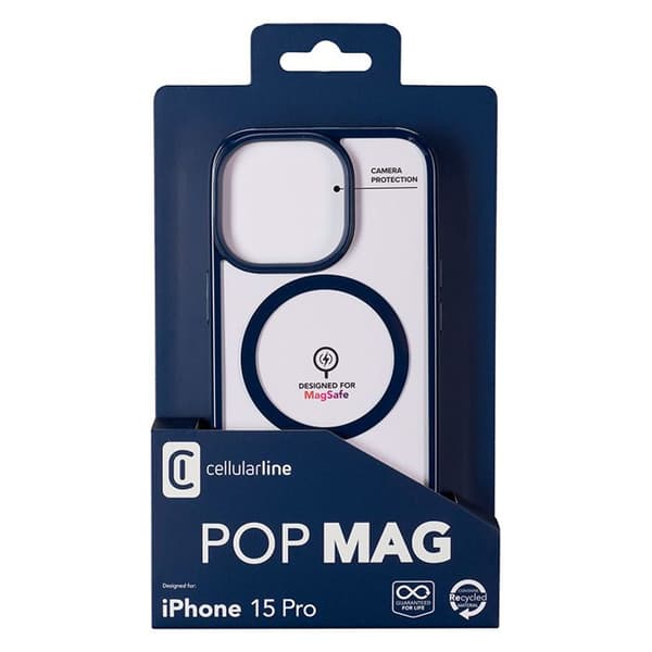 Telefonskal - CELLULARLINE - Pop Mag - MagSafe - iPhone 15 Pro - Blå - Styv Blå