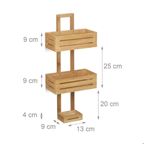 Relaxdays Bamboo Shower Caddy H x B x D: 65 x 28 x 15,5 cm 3 våningsfack, naturligt ljusbrun