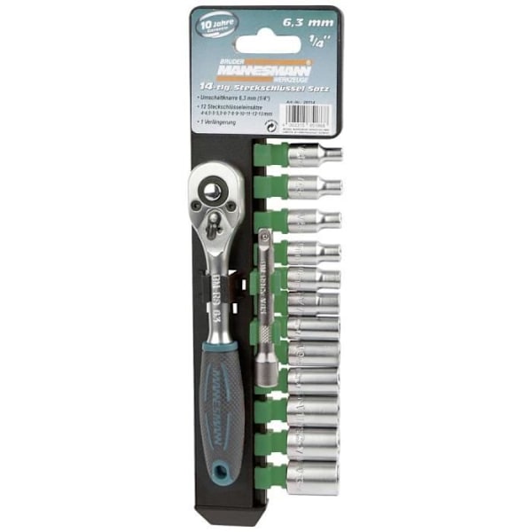 Brüder Mannesmann M29114 1/4 (6,3 mm) Hylsnyckelsats 4, 4,5, 5, 5,5, 6, 7, 8, 9, 10, 11, 12, 13, 14