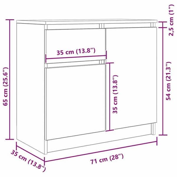 vidaXL Buffé med låda rökt ek 71x35x65 cm ingenjörsträ, förvaringsmöbel, buffé, hallmöbel, möbel 861602