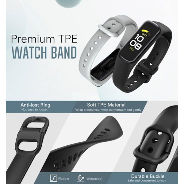 Klockarmband - MoKo - P723314034140 - Kompatibel med Samsung Galaxy Fit 2 - Justerbart - TPE Svart/Grå Svart grå