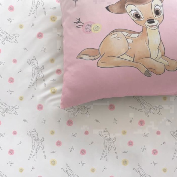 100 % bomullstryckt barnbäddset - Disney Home Bambi Flowers - 140x200 cm Rosa