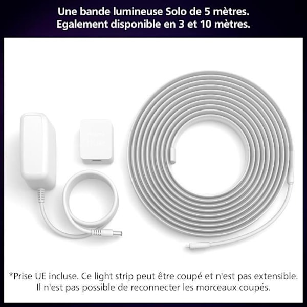 Ansluten remsa - Philips Hue - Solo Lightstrip - 5 m - Vit - Inbyggd LED Vit