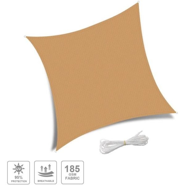 Haikus Shade Sail Square 3x3m, andas HDPE Shade Cloth UV-skydd för trädgårdsuteplats, sand