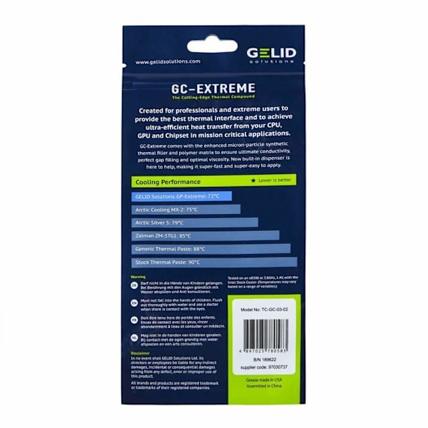 8,5 W / mK termisk pasta Innehåll: 10 g Gelid TC-â € ¦