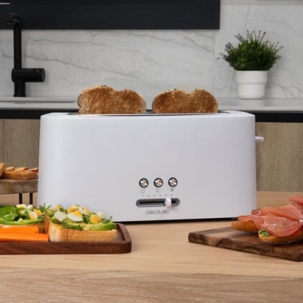 Brödrost - CECOTEC - Toast&amp;Taste 10000 Extra White - 2 skivor - 980W - Avfrostningsfunktion