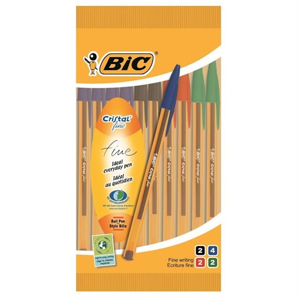 BIC® - Set med 10 Cristal® Fine Original kulspetspennor - Svart, blå, röd och grön Svart, blått, rött och grönt