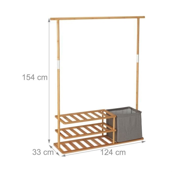 Relaxdays Bamboo klädställning, Garderob, Trä klädställning, Klädstång box hyllor, HxBxD: 154x124x33 cm, natur