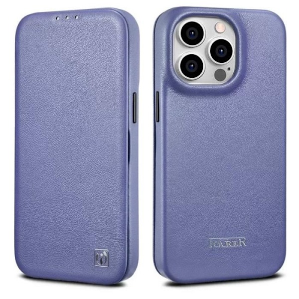 iPhone 14 Pro - iCARER Folio-fodral i äkta läder med MagSafe & magnetstängning (lila) Mauve