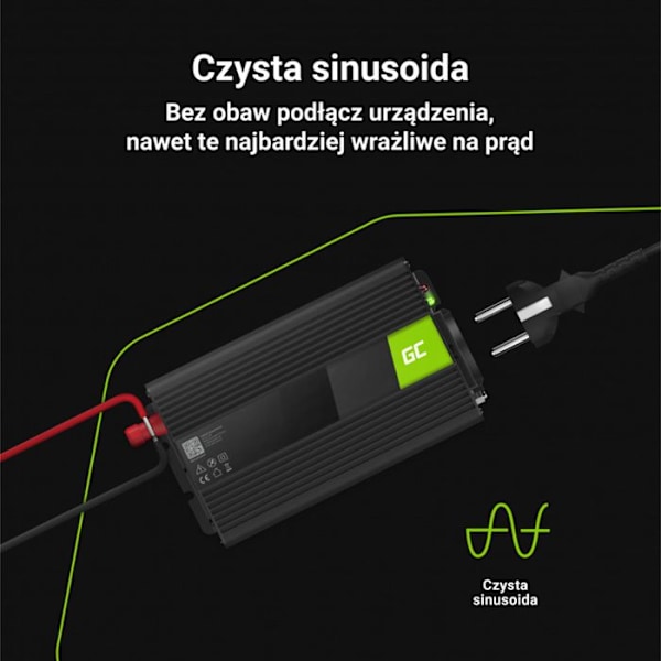 Spänningsomvandlare - Green Cell - 1000W/2000W - Ren Sinus - DC 24V - AC 230V