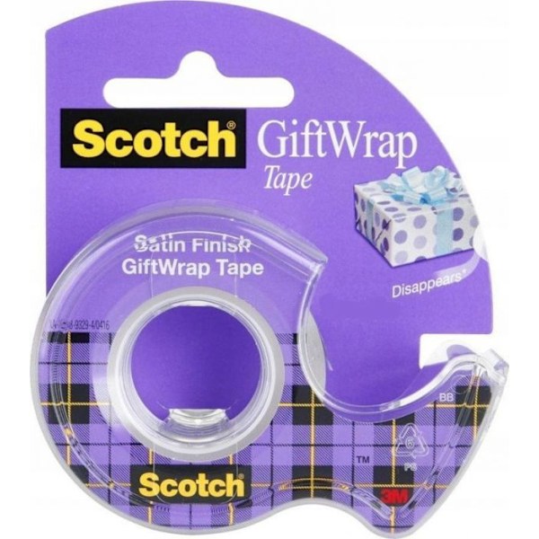 3m Scotch® presentspapper, osynlig, för emballage, på hållare, 19mmx6m