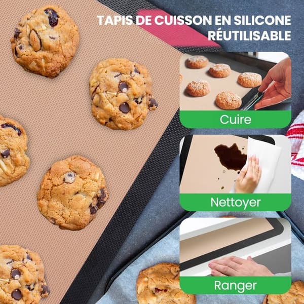 Siliconbakmatta - NUTRICHEF - 42 x 29 cm - 2-pack - Non-stick - Tål 249°C Svart