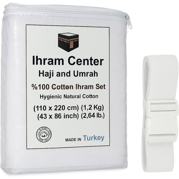 Ensemble Ihram man 2 delar 100% turkisk bomull 110 x 220 cm med elastisk midja Bomull med bälte