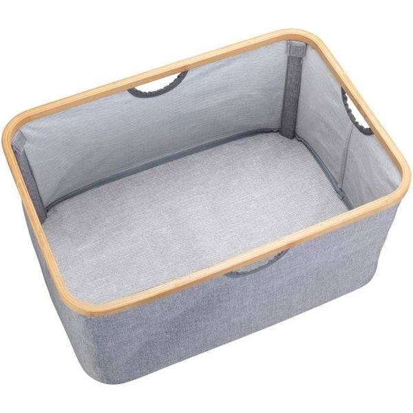 WENKO Bahari hopfällbar tvättkorg, förvaringskorg för badrumstyg, 50 l kapacitet, polyester - bambu, grå - brun