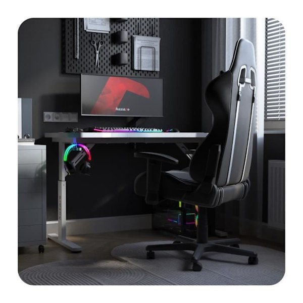 Bureau gaming HUZARO Hero 2.6 Vit - Höjdjusterbar, Kolfiberbord, Headset- och mugghållare, Kabelhantering