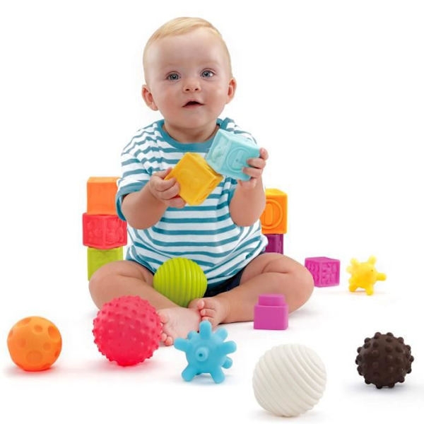 Play&Sense Ball Blocks Set - MOLTO - 10 st - Sensoriskt spel för baby Flerfärgad