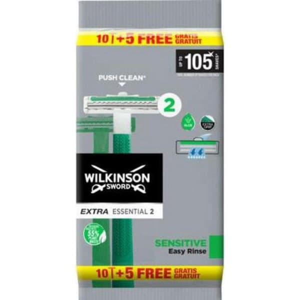 Wilkinson Sword Extra Essential 2 Känsliga Engångsrakappar till Män X 10+5
