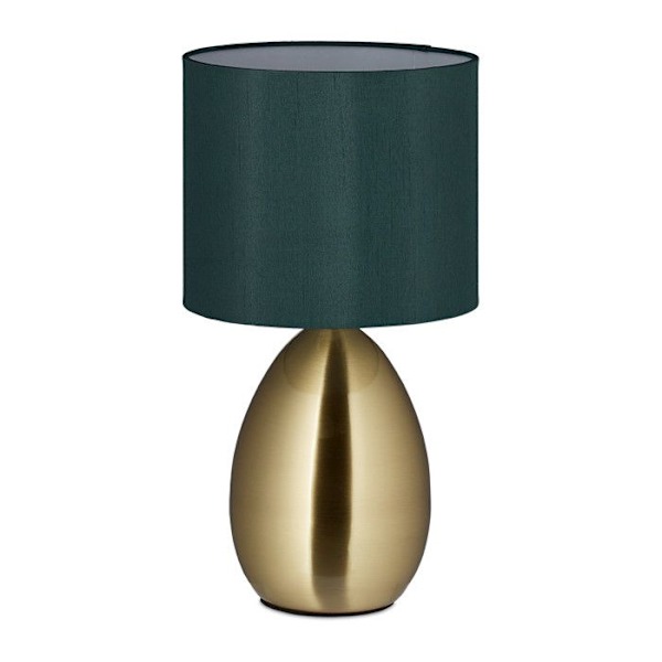 Relaxdays taklampa med touch-funktion, modern, H x D: 34 x 18 cm, E14, ljus med tygskärm, guld/mörkgrön mörkgrön, gyllene