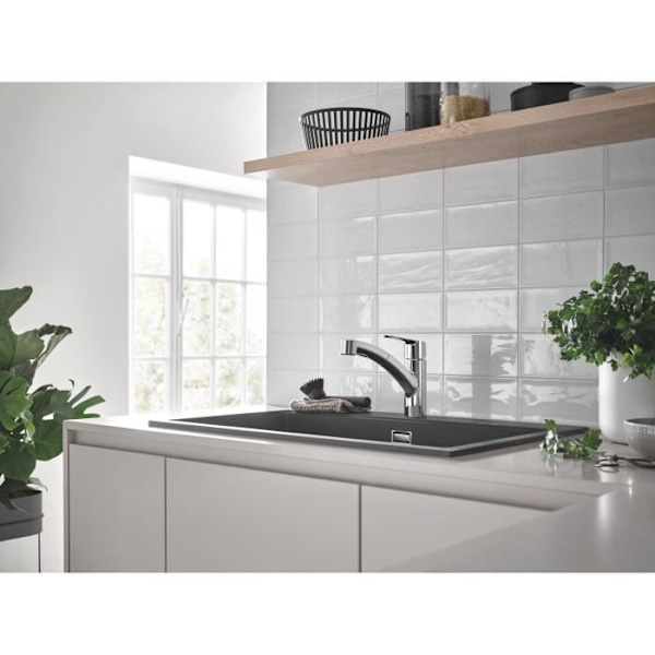 GROHE QUICKFIX Start Diskbänkskran, utdragbar spray, 2-jet-avledare, 90° rotation, 30531001 Krom