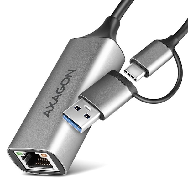 Ethernet-adapter - AXAGON - ADE-TXCA - USB-C och USB-A - Gigabit - Färg grå Grå