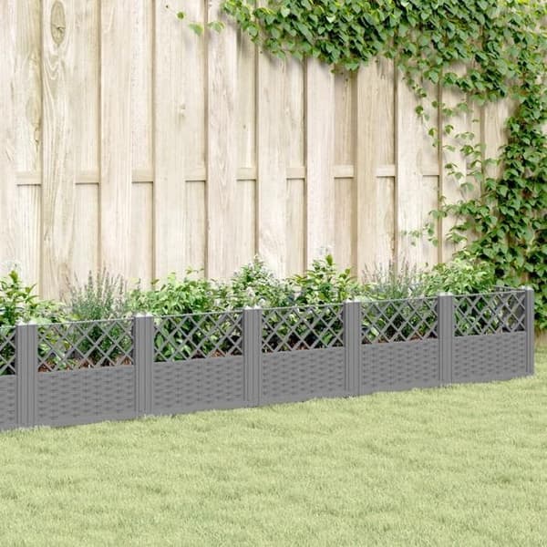 vidaXL Blomlåda med ljusgrå pinnar 363,5x43,5x43,5 cm PP 368028