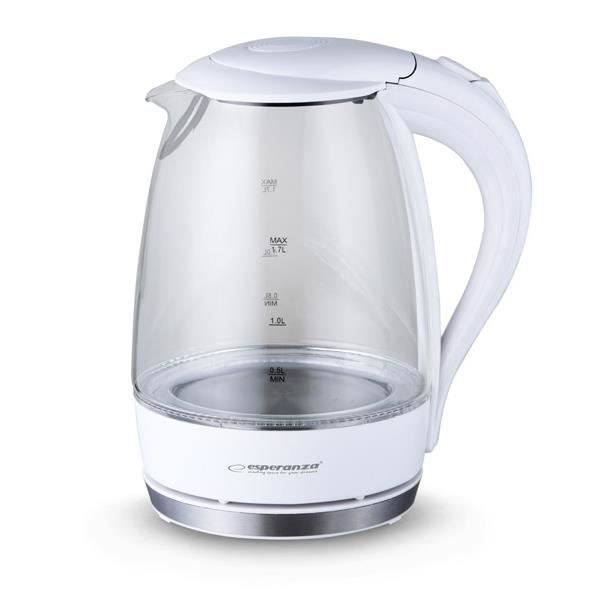 Vattenkokare - ESPERANZA - SALTO ANGEL - 1,7 L - 2200 W - Vitt glas Vit