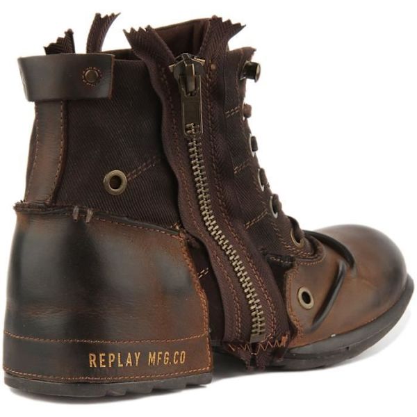 Replay Clutch Ankelboots i läder för män - Mörkbrun - Snörning och dragkedja i sidan Mörkbrun 40