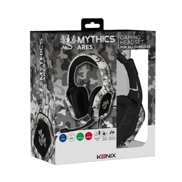 Konix Mythics Camouflage Ares Universal Gaming Headset - Kabelanslutet, Svart