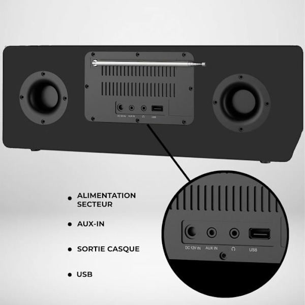 Radio Internet DAB - Denver - MIR-270B - Inbyggd CD-spelare - Bluetooth - 200W Svart, mörkt trä