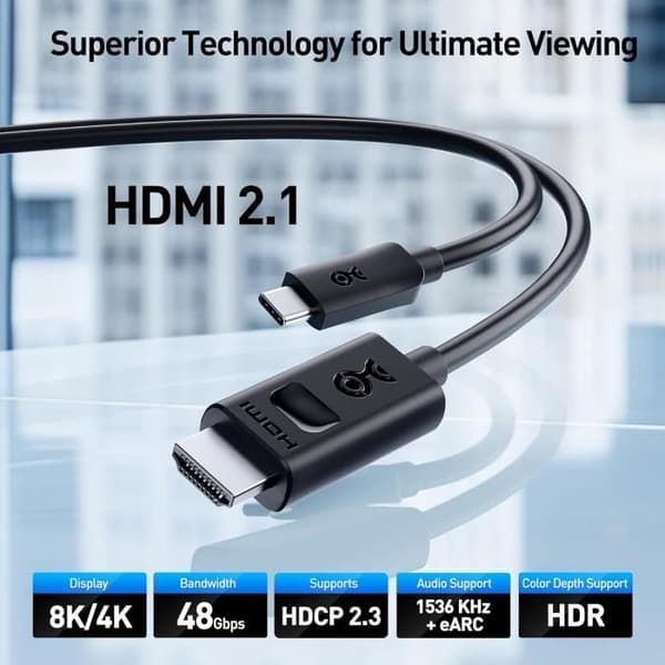 Cable Matters HDMI 2.1-kabel, stödjer 4K240Hz och 8K60Hz, HDR, 3m - Thunderbolt 4, Thunderbolt 5, USB 4 Kompatibel med MacBook Pro, XP