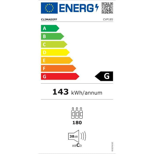 CLIMADIFF åldrande vinkällare - 180 flaskor - Klass G - Ljudnivå 38dB
