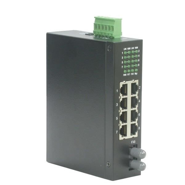 ROLINE 7x10/100 100FX ST industriomkopplare - Full duplex funktion - DIN-skena montering
