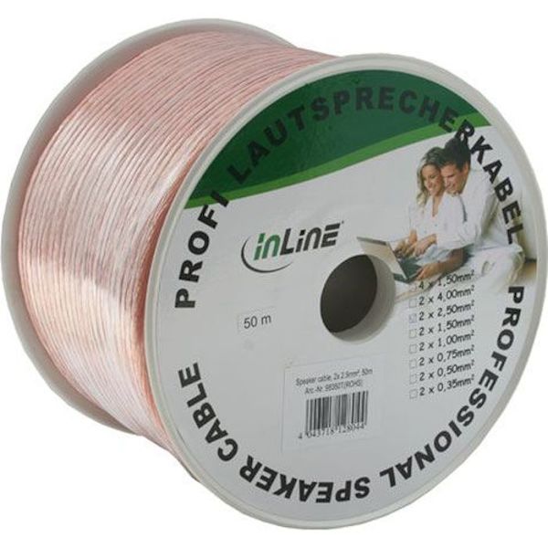 Högtalarkabel - INLINE - 2x 2,5 mm² - Transparent - 50m Transparent