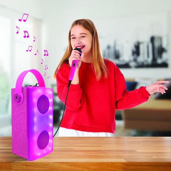Bluetooth-högtalare med ljus Rosa och mikrofon VIT