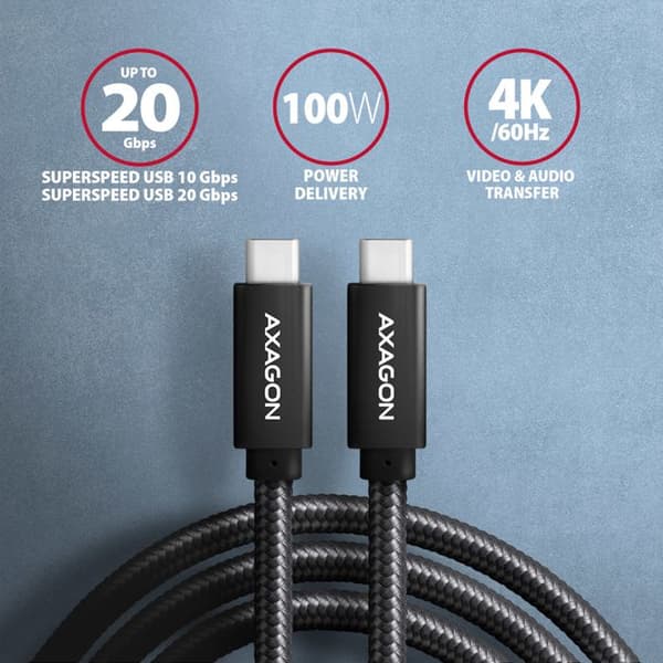USB-C förlängningskabel - AXAGON - BUCM32-CM05AB - 20 Gbps - 240 W - Svart