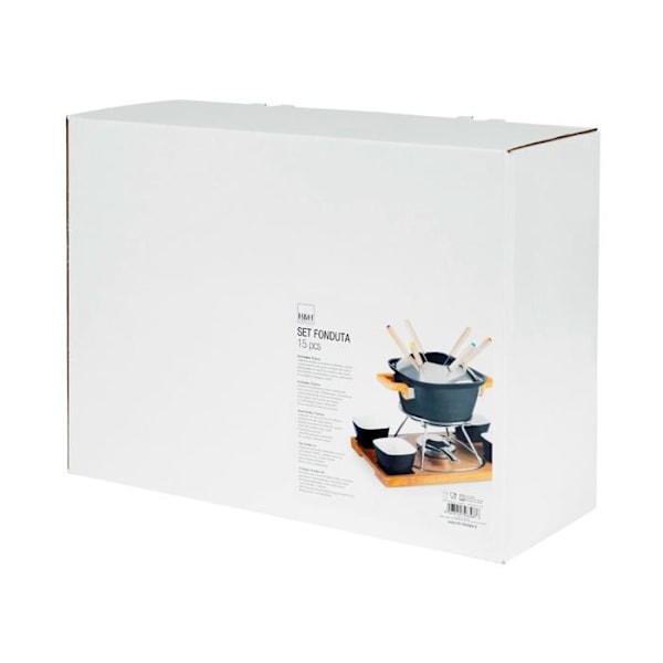 H-h fondue set - 728396 - fonduta service i aluminium 15pezzi svart bas i trä