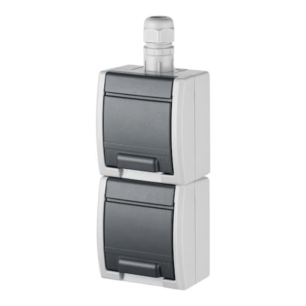 Elektro-plast - 1252-65 - AQUANT Dubbeluttag med 2x2P+Z schuko vertikalt med kontaktlock IP65