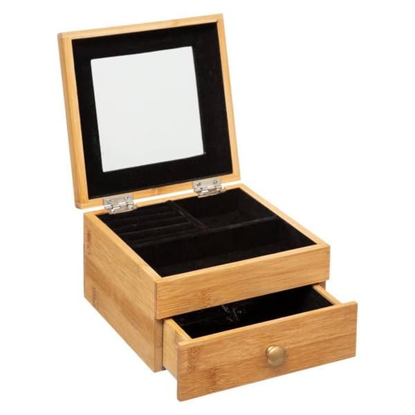 Liten smyckeslåda med spegel i bambu - 5five beige
