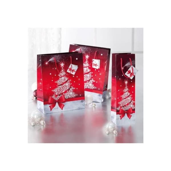 Sigel Christmas small - Presentpåse - 17 cm x 9 cm x 23 cm - gnistrande träd
