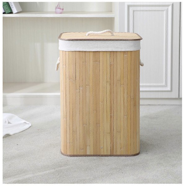 Vikbar Rektangulär Tvättkorg, Bambu, 40 x 30 x 60 cm