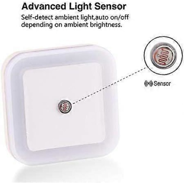 6 st LED Nattlampa, Kallvit Energibesparande Nattlampa med Smart Sensor Auto På/Av Plug in Vägglampa (6 st Kallvit)