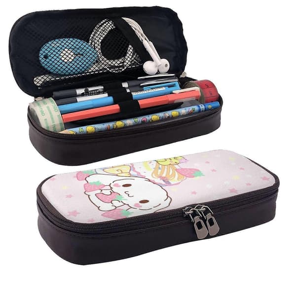d247 CINNAMOROLL Penalhus Multifunktionel Læderpung med Lynlås & Elastiske Stropper s247