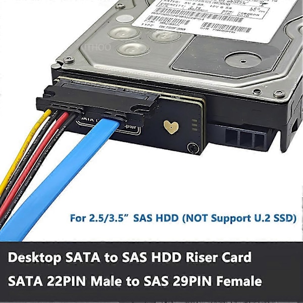 Desktop SATA - SAS -sovitinmuunnin 6 Gbps SATA (7&15) 22-nastainen uros - SAS 29-nastainen laajennuskortti 2:lle.
