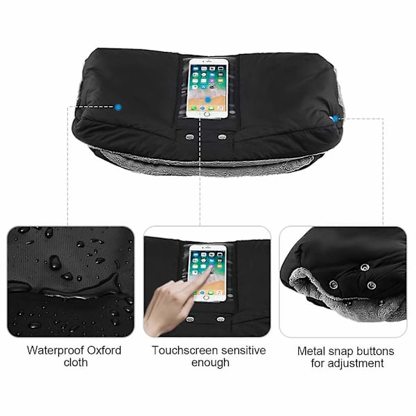Handvärmare, Buggy Handskar Fleece inuti Handmuff med mobiltelefonficka, vattentät och vindtät