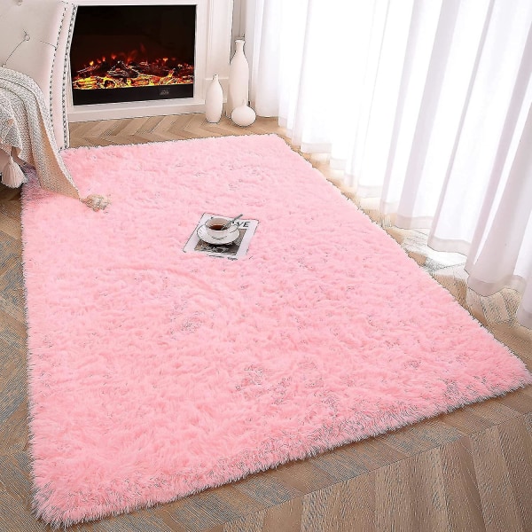 Tflycq Soft Fluffy Area Mattor Kompatibel med Sovrum Barnrum Plysch Shaggy Nursery Matta Furry Throw Mattor Kompatibel med Pojkar Flickor, College Sovsal Pink 2.6 * 5.2 Feet