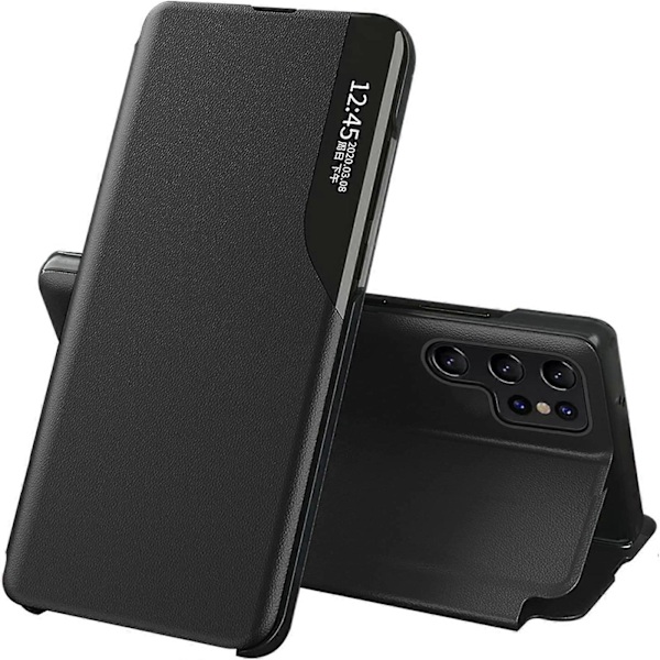 Samsung Galaxy S24 Magneettinen Läppäkotelo, Erittäin Ohut PU-nahkakotelo Kirkkaalla Sivunäyttöikkunalla ja Jalustalla, Iskunkestävä Suojakuori