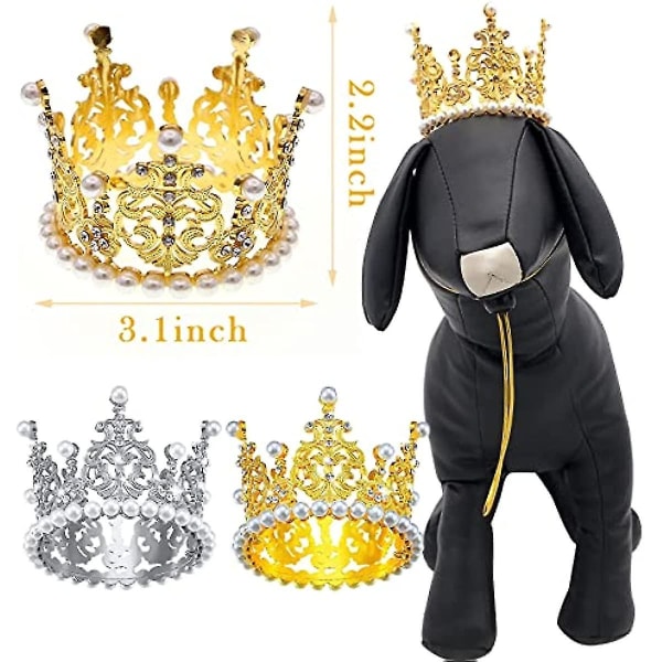 2 stk Hundekrone Kjæledyr Tiara Hodebånd Krystall Rhinestone Kunstig Perle Krone Hundebursdagsfest Dekor Bryllup Hårtilbehør Size S