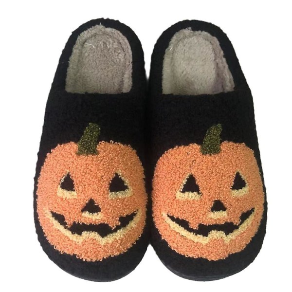 Unisex Pumpkin Head puuvillaiset tossut liukastumista estävät paksupohjaiset parin lämpimät kengät Black 37-38