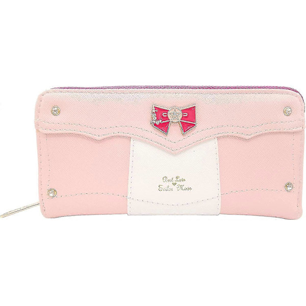 Tyttöjen söpö vetoketjullinen lompakko pitkä monikorttipaikka suuri korttikotelo hieno rusetti Kawaii kolikkokukkaro (vaaleanpunainen) Pinkki -